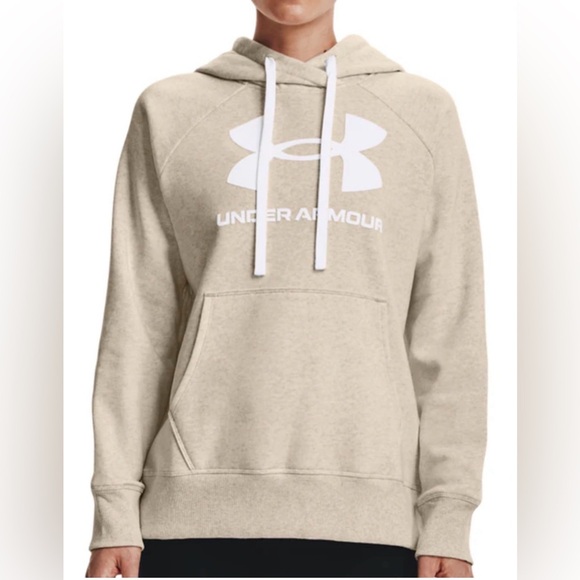 Under Armour Rival Logo Fleece Hoodie Sweatshirt Women’s Size Large Heather Oat - Picture 1 of 6